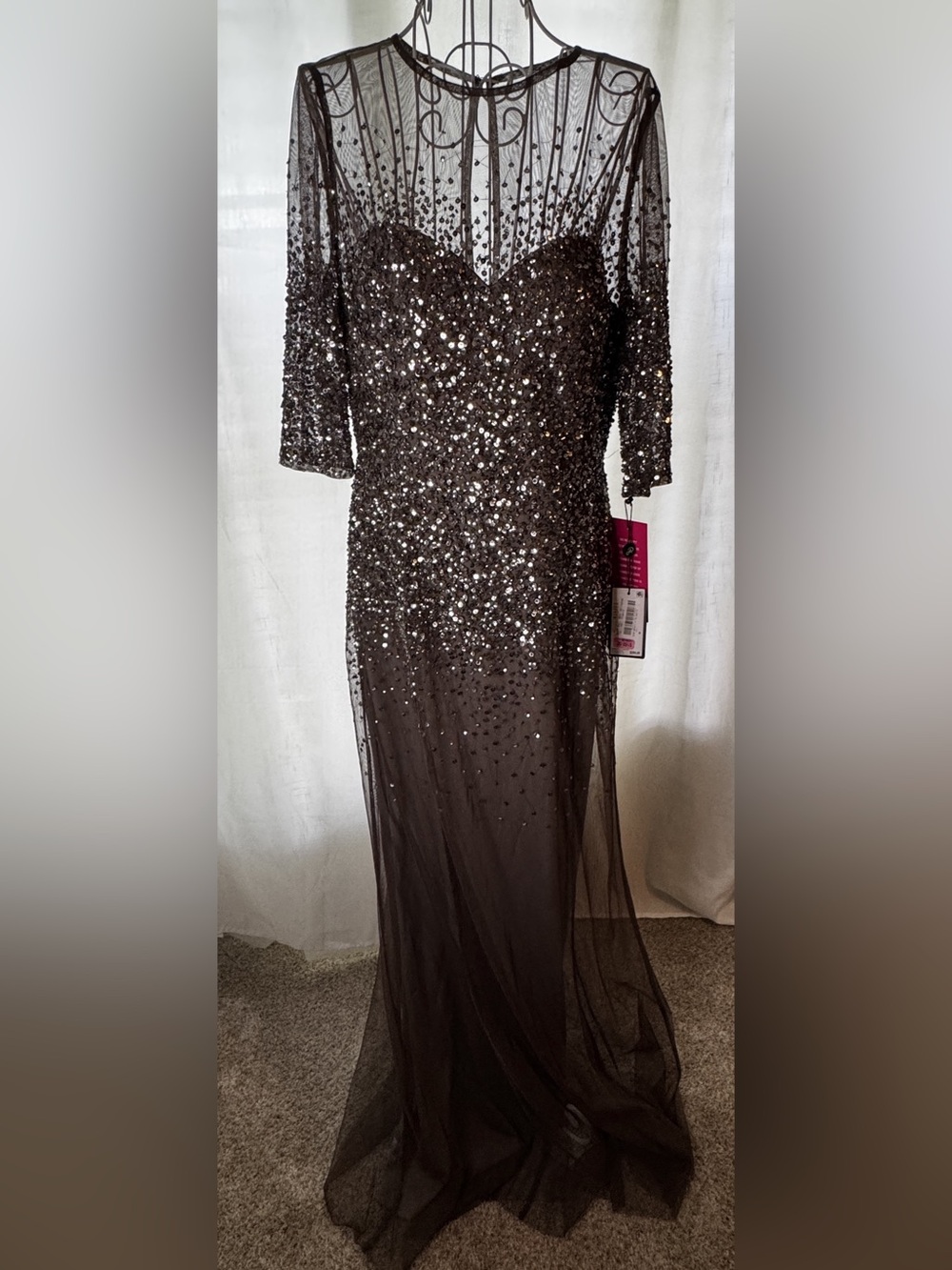 Adrianna Papell Sequin Formal  Dress Gray Size 10
